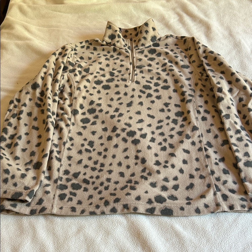 Lands' End Women's Beige and Black Quarter-Zip Fleece